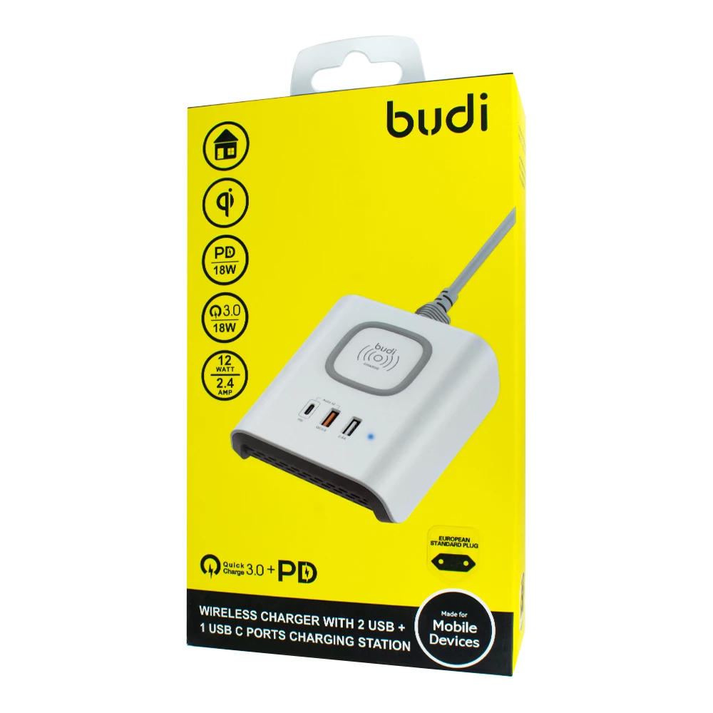 Budi 18W Wireless Phone Charger With Multi-Port Charging Station | M8J027T - otc.lk