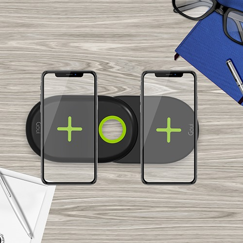 GOUI DOUBLE.Qi Dual Ultra Fast Wireless Charging Pad [10w +10W] Black (G2WIRELESS20W)
