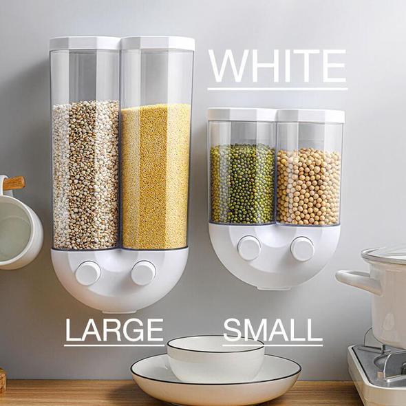 Push Button Wall Mounted Grain Storage Tank for Kitchen Cerel Dispenser Double Large