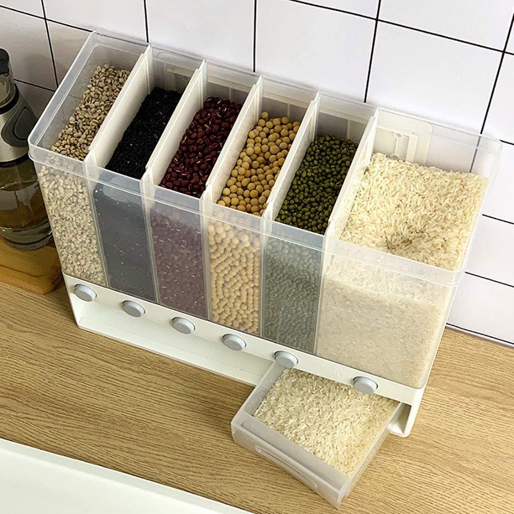6 In1 Kitchen Wall Mounted Assorted Grain Rice Bucket Tub Cereal Dispenser Dry Food Storage Container