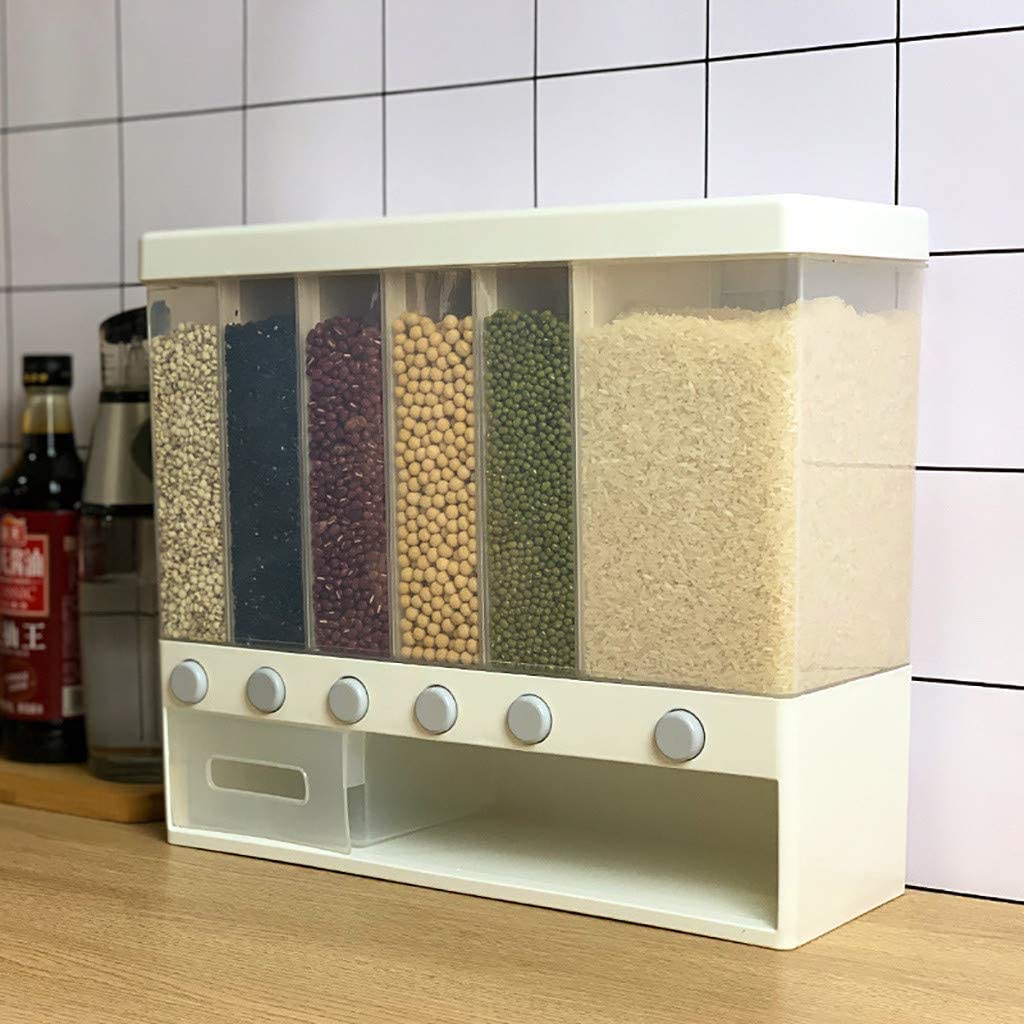 6 In1 Kitchen Wall Mounted Assorted Grain Rice Bucket Tub Cereal Dispenser Dry Food Storage Container