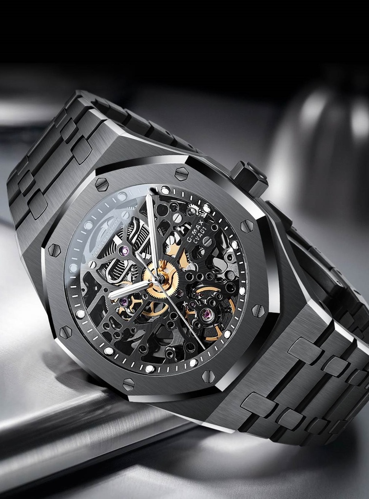 G-MAX Series Hollow Watch Men’s Automatic Mechanical Watch Men’s Fashion Waterproof Luminous Stainless Steel Men’s Watch