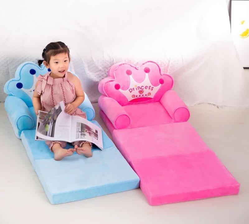 MAXYOYO Prince and Princess Imperial Crown Plush Bean Bag,Pink Blue Chair Seat for Children,Cartoon Tatami Chairs,Birthday Gifts for Boys and Girls