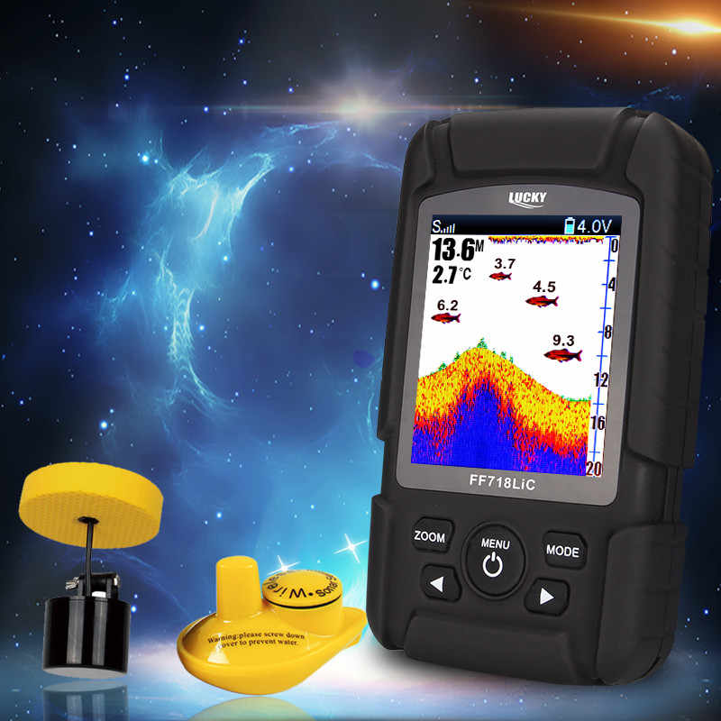 LUCKY-Wireless Fish Finder FF718LiC Deeper Sonar Locator Device, 2 in 1 Wired &amp; Wireless Transducer, Portable Sensor, Waterproof Fish Finder