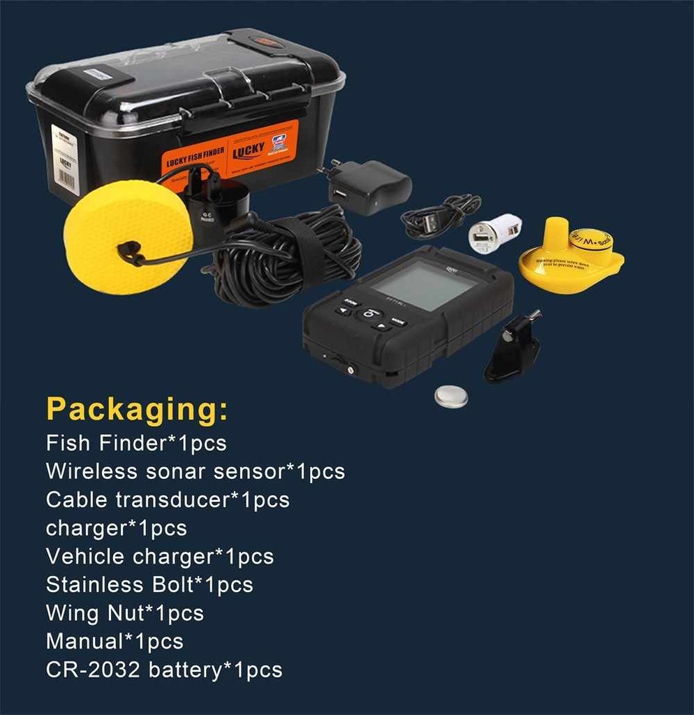 LUCKY-Wireless Fish Finder FF718LiC Deeper Sonar Locator Device, 2 in 1 Wired &amp; Wireless Transducer, Portable Sensor, Waterproof Fish Finder