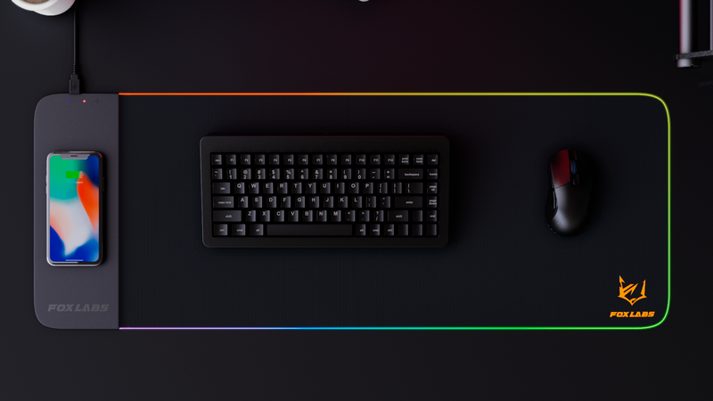 FoxLabs Magic Carpet Wireless Charging RGB Gaming mouse and Keyboard pad