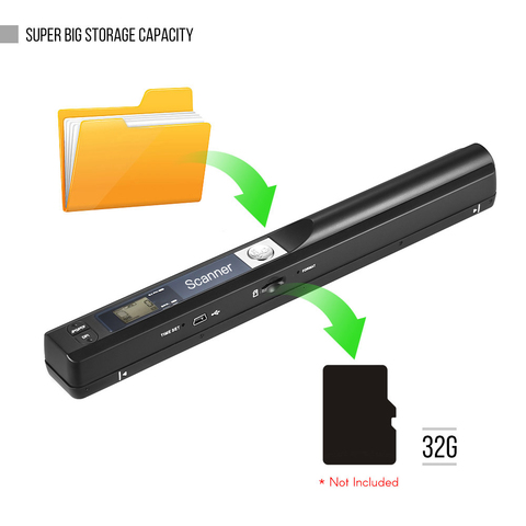 Generic-Portable Handheld Wand Wireless Scanner A4 Size 900DPI JPG/PDF Formate LCD Display with Protecting Bag for Business Document Reciepts Books Images