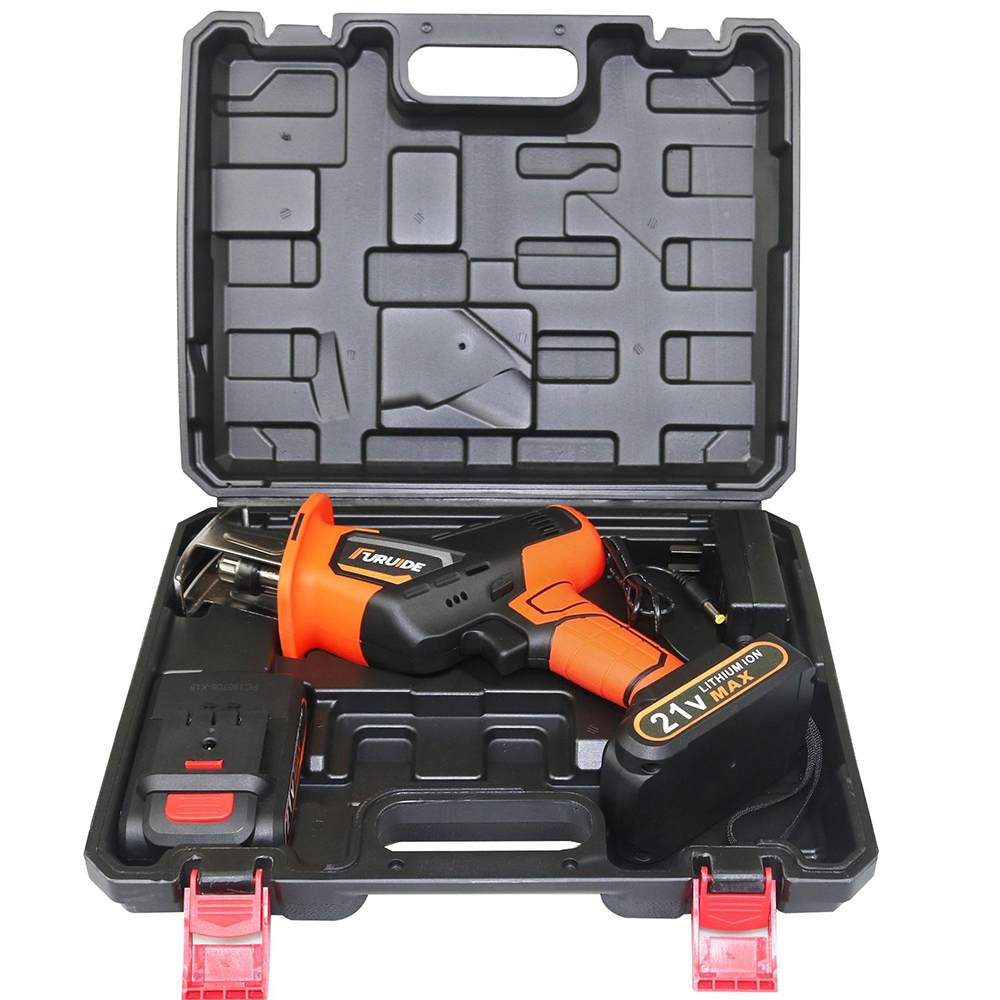 21 VOLT RECHARGEABLE RECIPROCATING SAW KIT CORDLESS RECIPROCATING SAW WITH 6 SAW BLADES TWO LITHIUM BATTERIES