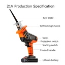 21 VOLT RECHARGEABLE RECIPROCATING SAW KIT CORDLESS RECIPROCATING SAW WITH 6 SAW BLADES TWO LITHIUM BATTERIES