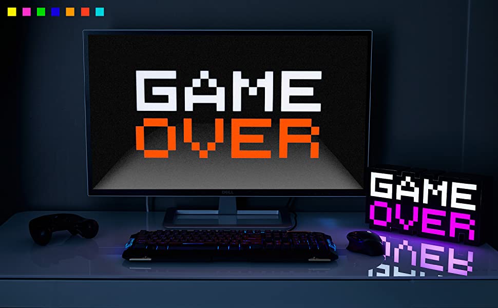 Game Over 8 Bit Light Retro Gaming Mood Lamp Color Phasing &amp; Music Reactive New