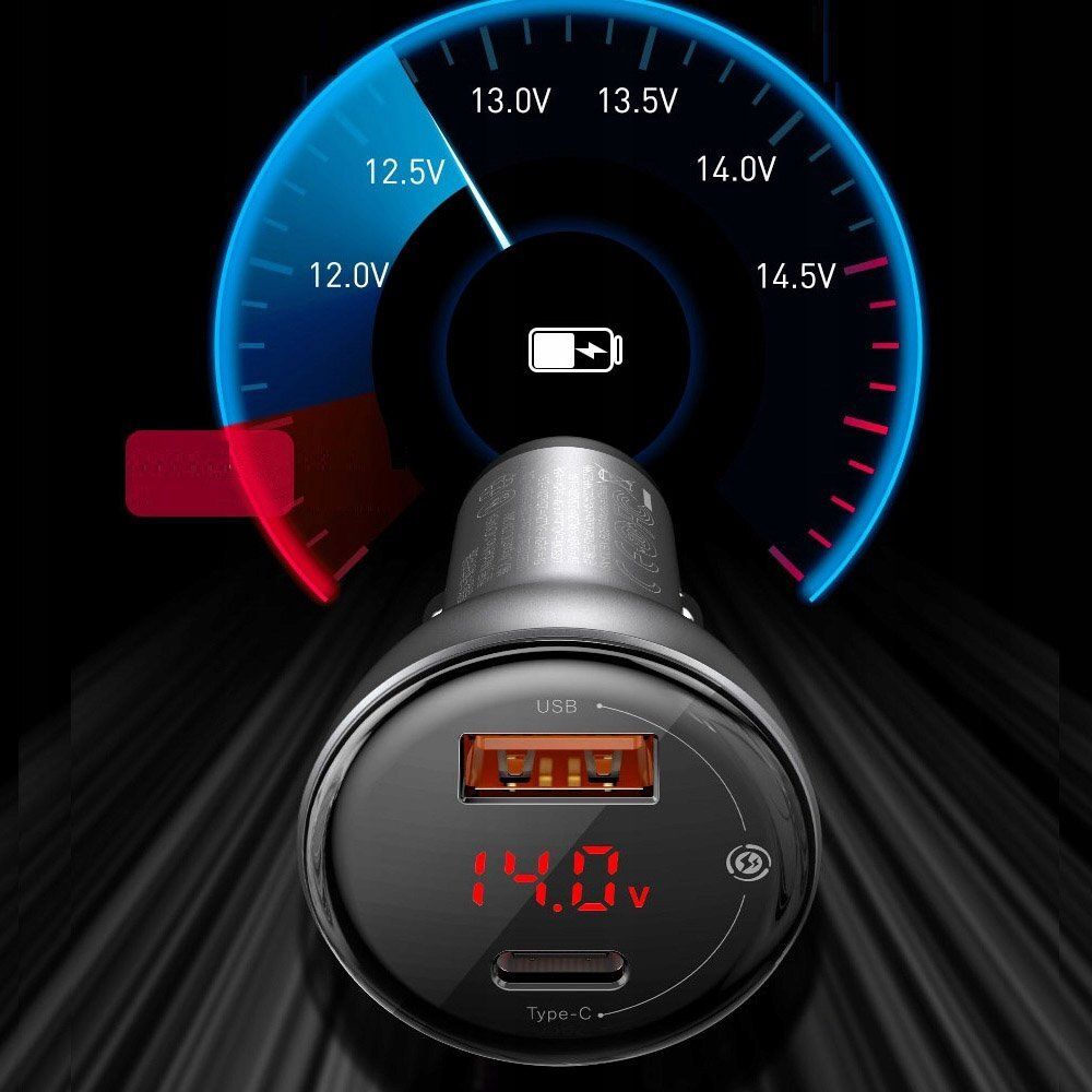 Baseus Digital Display PPS Dual Quick Car Charger 45W + Type-C to Type-C 3A (CCBX)