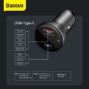 Baseus Digital Display PPS Dual Quick Car Charger 45W + Type-C to Type-C 3A (CCBX)