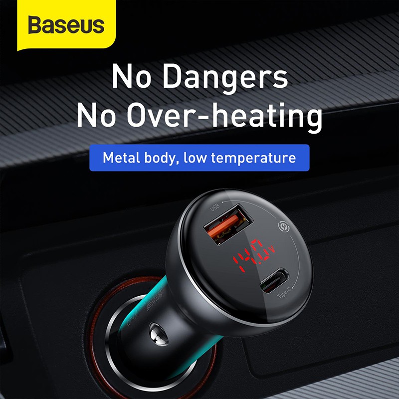 Baseus Digital Display PPS Dual Quick Car Charger 45W + Type-C to Type-C 3A (CCBX)