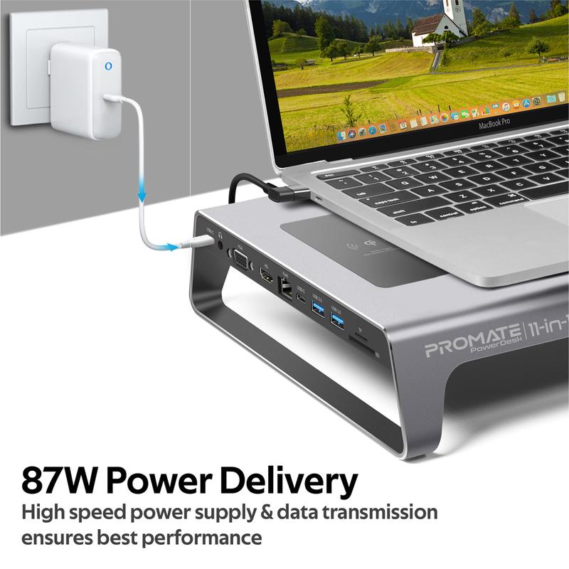 PROMATE 11-in-1 Ergonomically Designed Anti-Skid Aluminium Alloy DeskHub