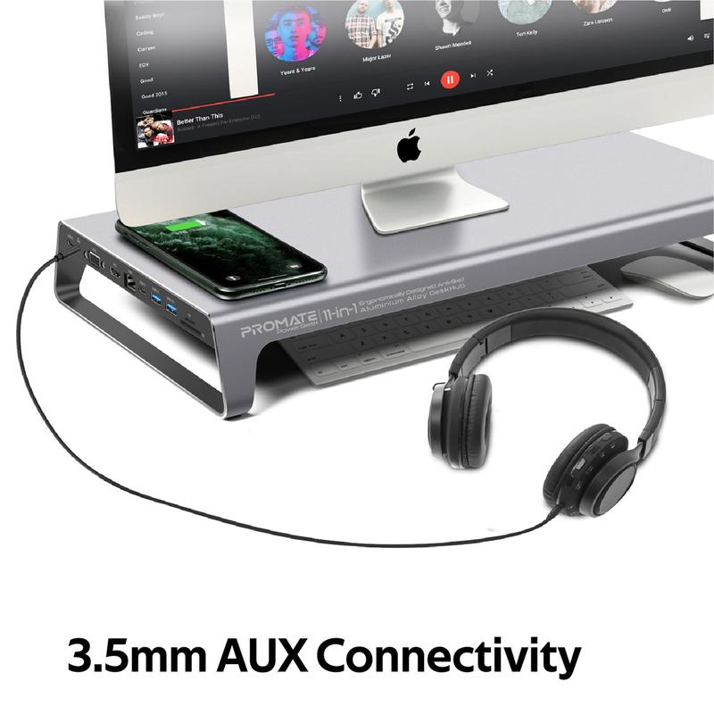 PROMATE 11-in-1 Ergonomically Designed Anti-Skid Aluminium Alloy DeskHub