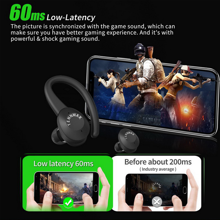 TENNMAK SMARTPRO Gaming Earbuds Wireless Earphones with Detachable Ear Hook