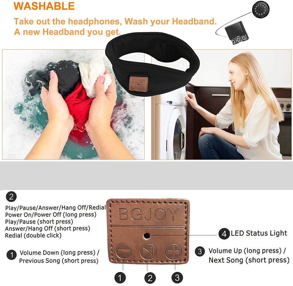 BGJOY Music Headband Sleep Headphones Sweatband with Wireless Headphone Headset Speaker Mic Handsfree Music Call Sport Headbands Earphones Headsets for Workout Running Yoga Sleeping