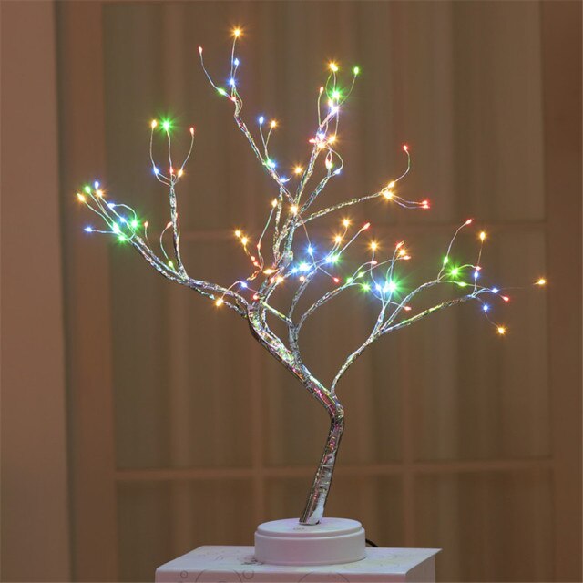 Mini LED Tree Lights Bedroom Night Light and Descktop With  USB and Battery, Copper Wire String Lights ,Touch Switch