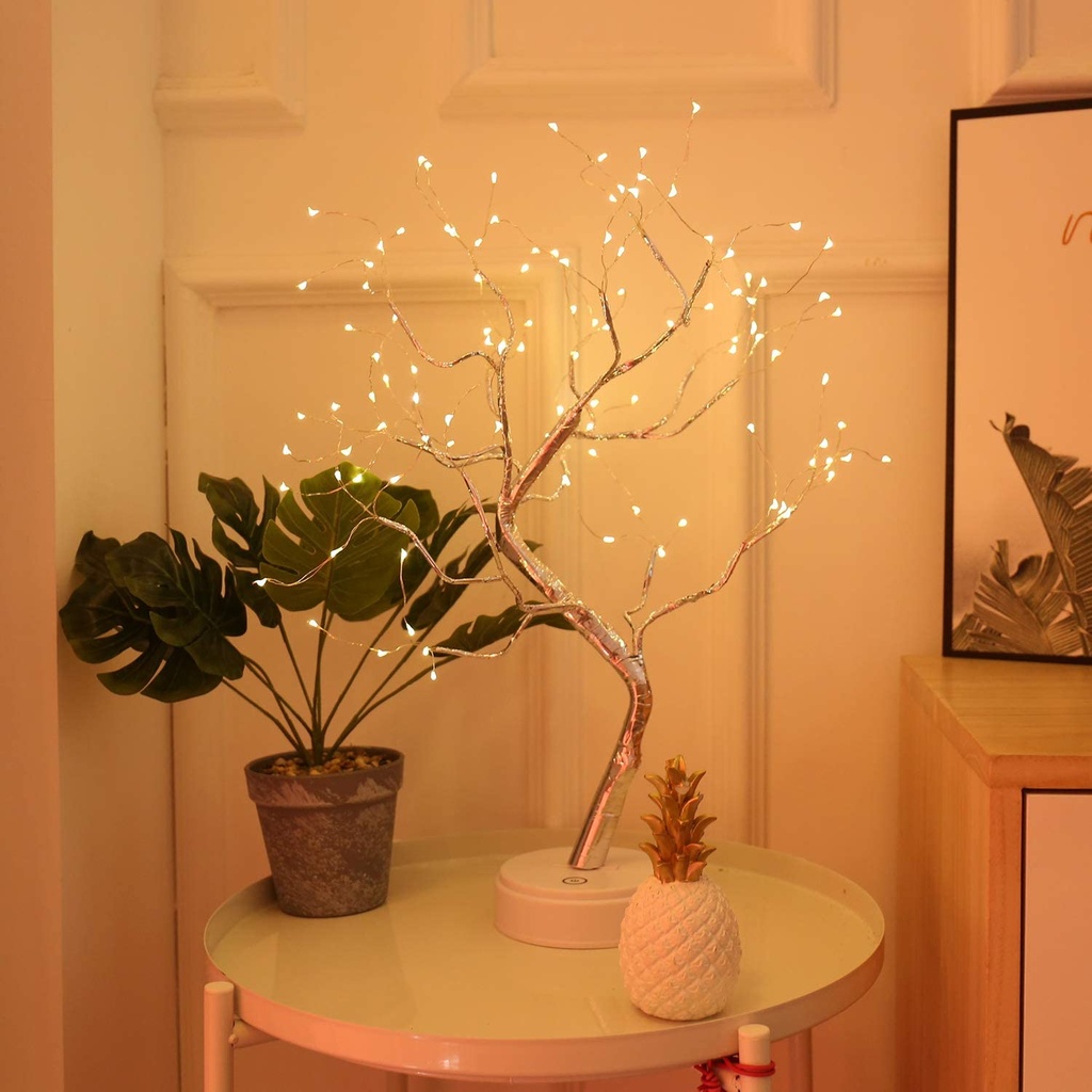 Mini LED Tree Lights Bedroom Night Light and Descktop With  USB and Battery, Copper Wire String Lights ,Touch Switch