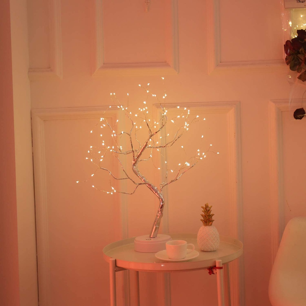 Mini LED Tree Lights Bedroom Night Light and Descktop With  USB and Battery, Copper Wire String Lights ,Touch Switch