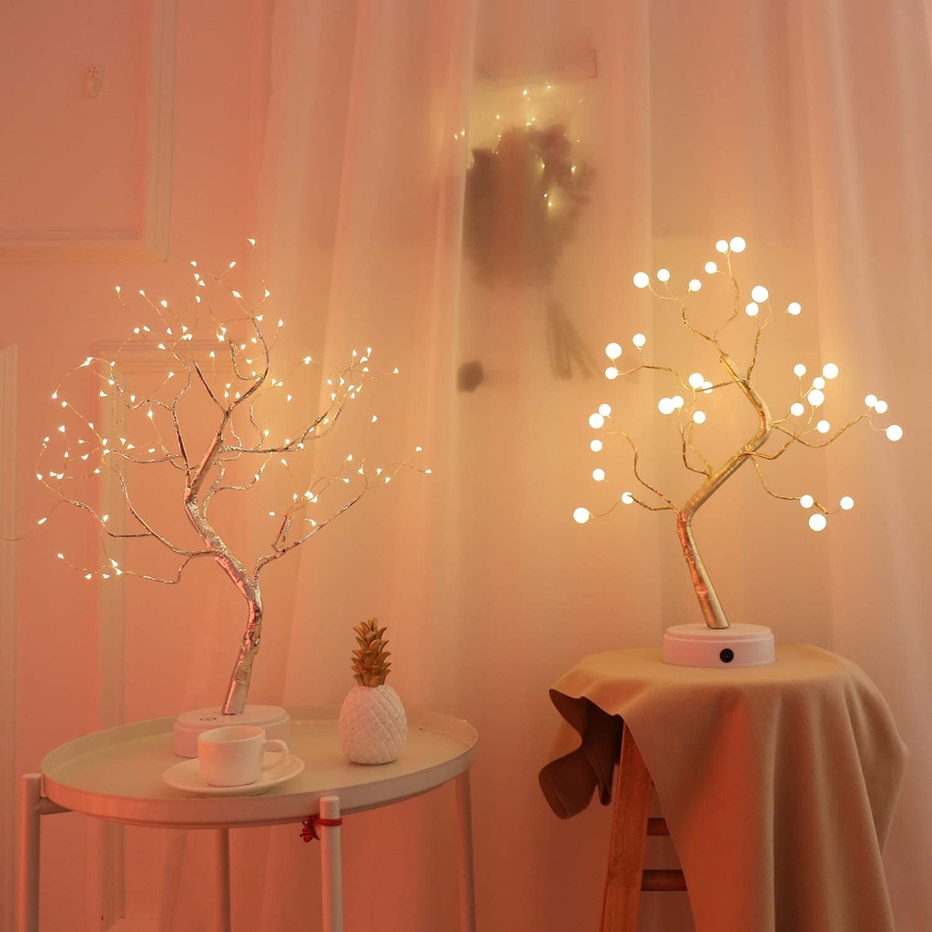 Mini LED Tree Lights Bedroom Night Light and Descktop With  USB and Battery, Copper Wire String Lights ,Touch Switch