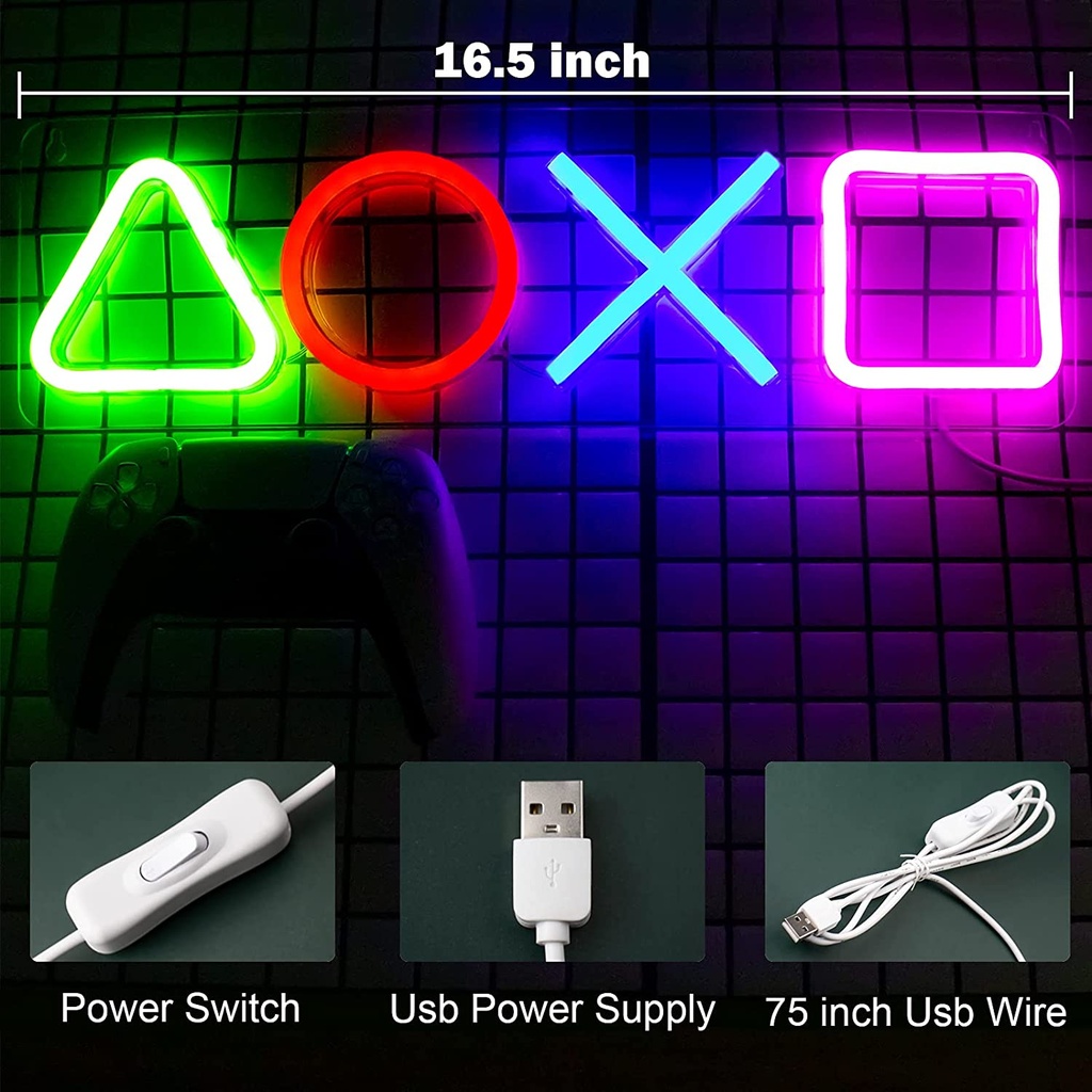Neon Signs for Playstation Light Icon Gaming, Neon Signs for Bedroom Wall Decor, USB Powered Switch LED Neon Lights for PS5 Game Room, Living Room, Man Cave, Teen, Gamer Room Decor Aesthetic