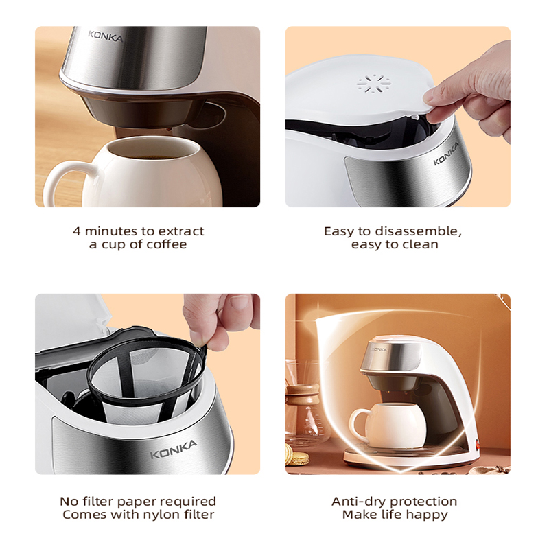 KONKA KCF-CS2 Coffee Maker 300ml Home Small Portable Coffee Machine with Coffee Cup - Deep Coffee