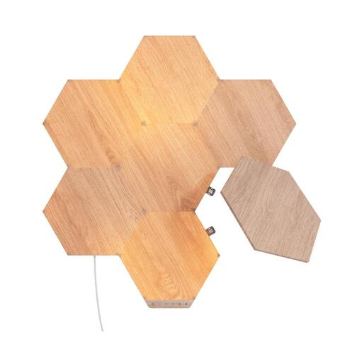 Nanoleaf  - NL52-K-7002HB-7PK Elements Hexagons Starter Kit Birchwood - Smart WiFi LED Panel System w/ Music Visualizer - 7 Pack