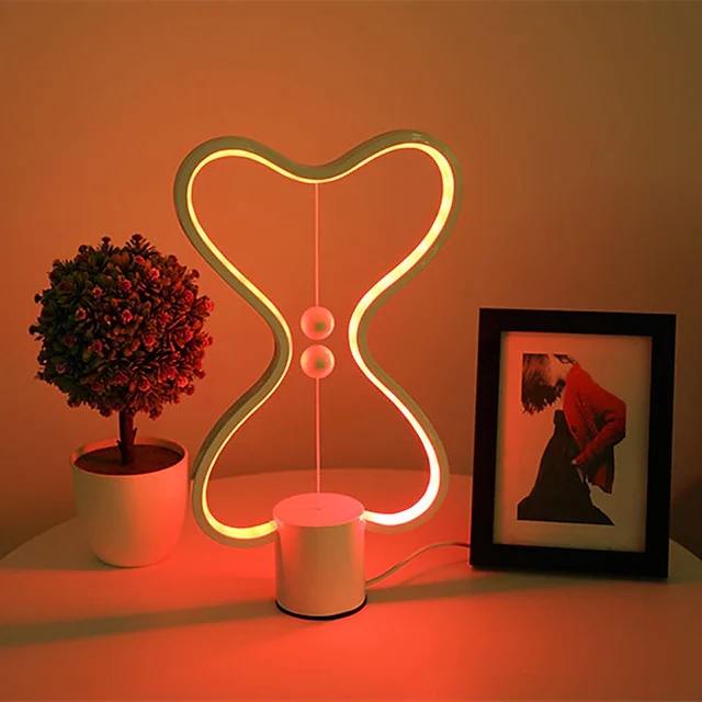 Balance LED Table Lamp Smart Lampara Magnetic Mid-air Switch USB Creative Bedroom Bedside Night Light Double Heart Colorful Gift