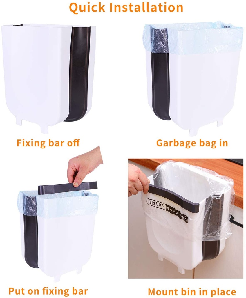 Hanging Trash Can/Holder for Kitchen Cabinet Door, Bathroom, Bedroom, Office, Car Portable Home & Outdoor Small-Collapsible-Foldable Waste Bin/Garbage Can (23 * 20 * 5cm)