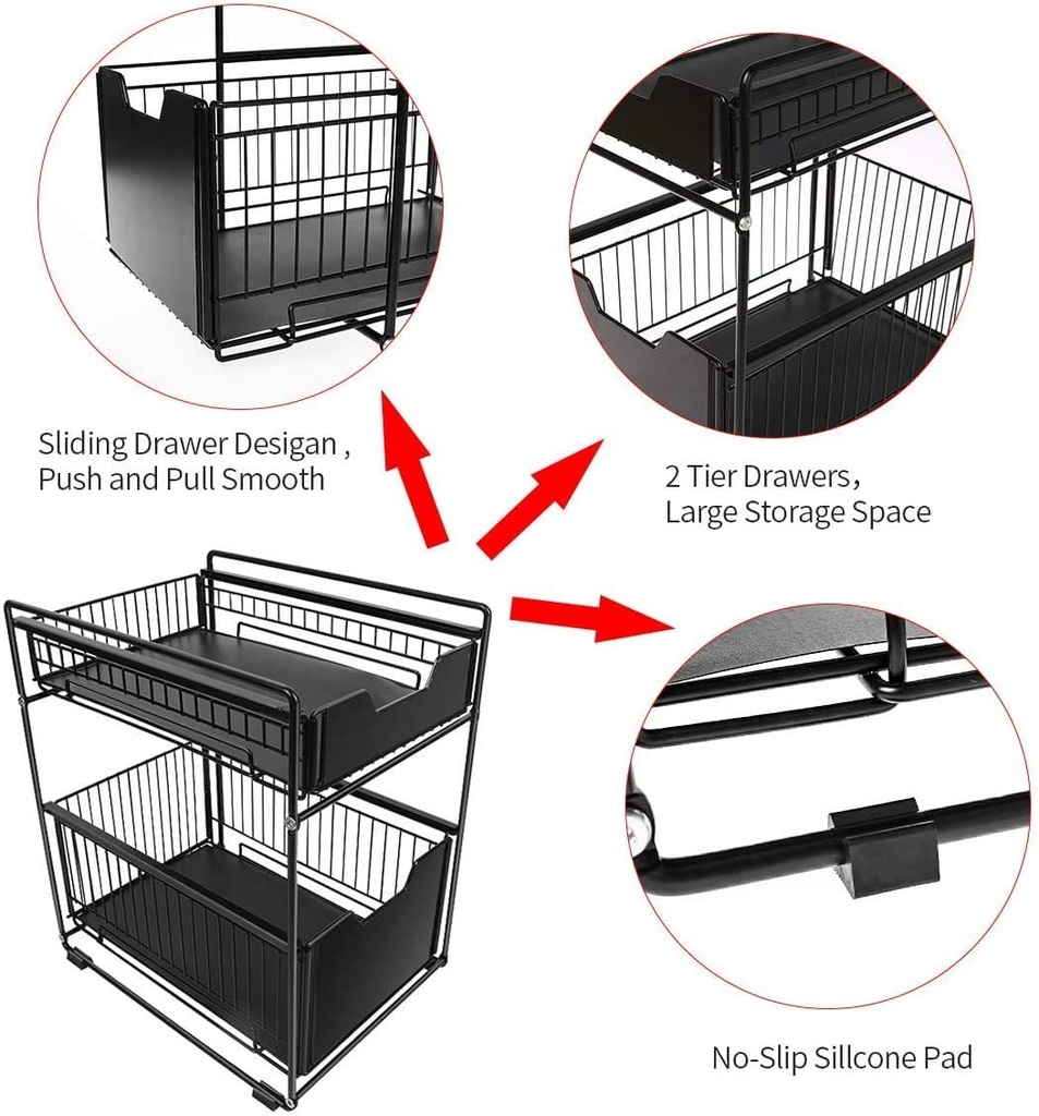 2 LAYER SLIDING UNDER THE SINK ORGANIZER DRAWER IDEAL CABINET BASKET RACK