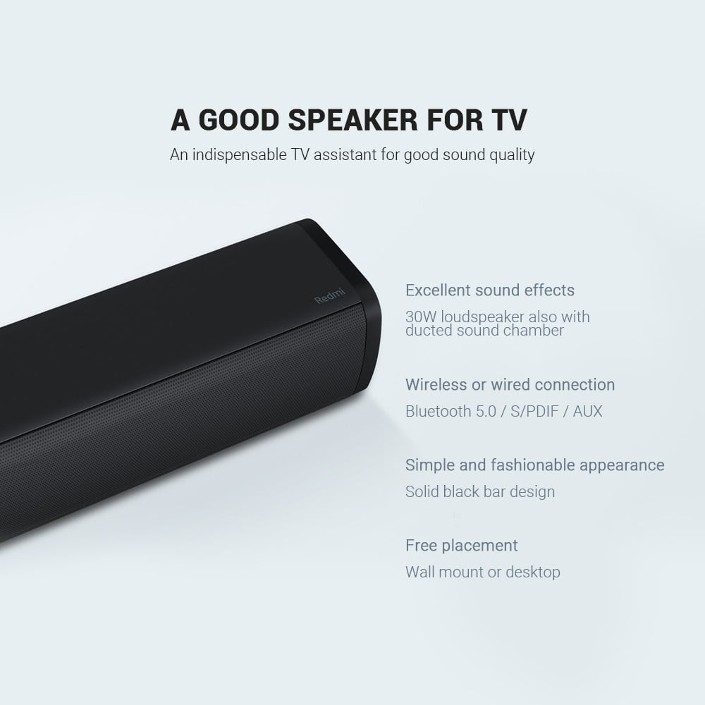 Xiaomi Redmi TV Soundbar - MDZ-34-DA Bluetooth 5.0 30W Stereo Speaker Aux 3.5mm S/PDIF Cable Black
