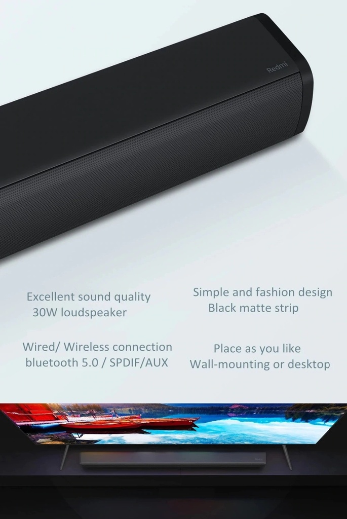 Xiaomi Redmi TV Soundbar - MDZ-34-DA Bluetooth 5.0 30W Stereo Speaker Aux 3.5mm S/PDIF Cable Black