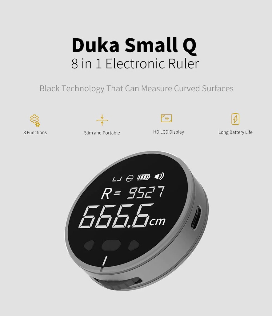 XIAOMI Youpin Duka Small Q 8 in 1 HD LCD Display Electronic Ruler Length Measuring Tool
