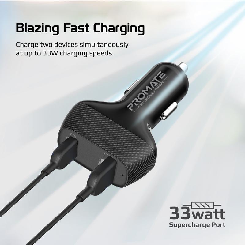 Promate DriveGear-33W High Speed Dual USB Car Charger
