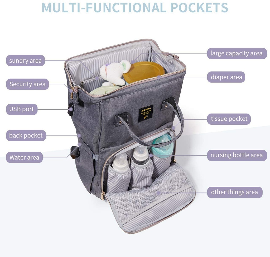 QINDU Baby Multifunctional Changing Waterproof with Large Capacity Backpack
