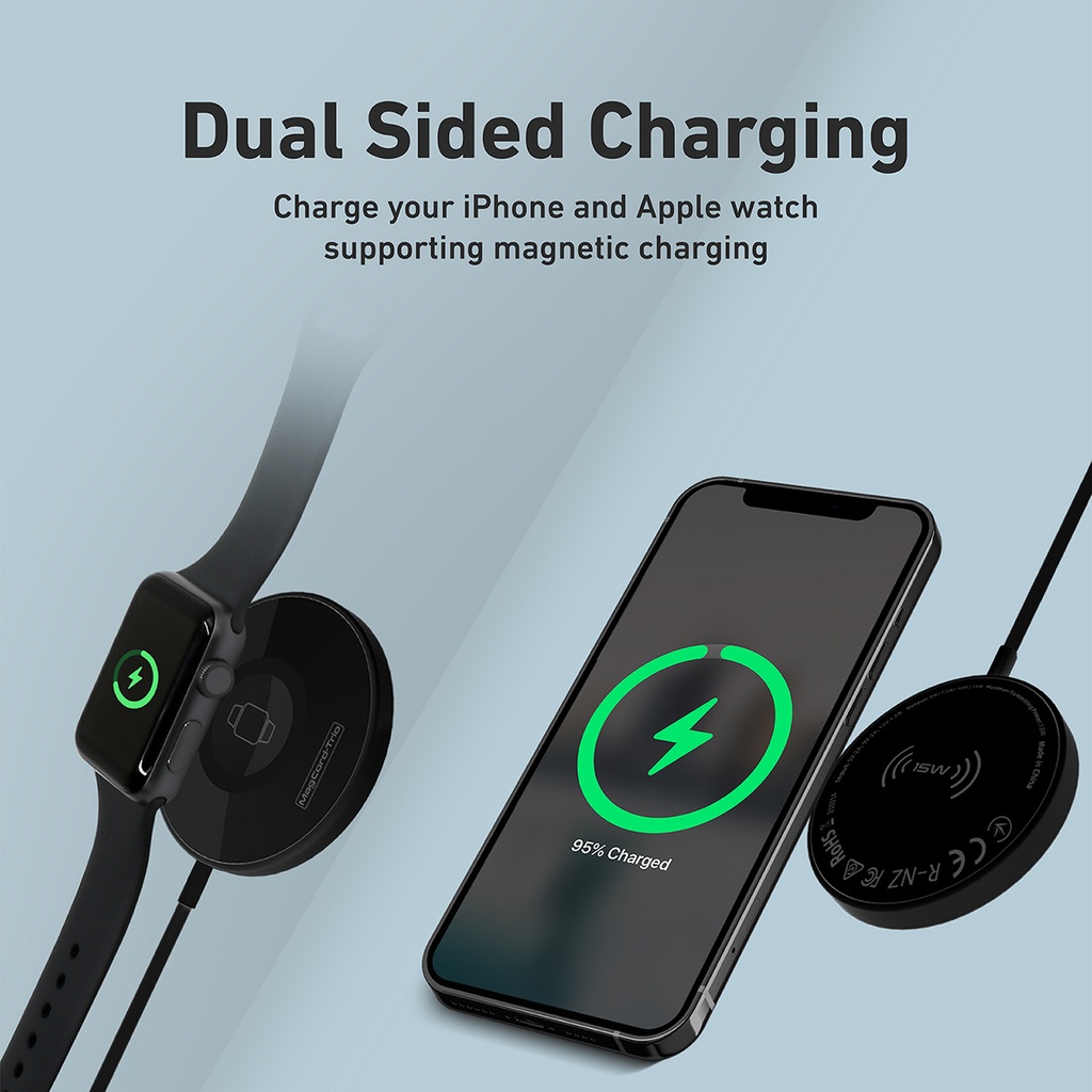Promate 3 in 1 Ultra-Slim Wireless Charger with 15W Magnetic Charging (Airpods & iPhone) & 2.5W Watch Charger - Model: MagCord-Trio