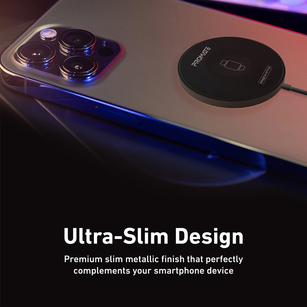 Promate 3 in 1 Ultra-Slim Wireless Charger with 15W Magnetic Charging (Airpods & iPhone) & 2.5W Watch Charger - Model: MagCord-Trio