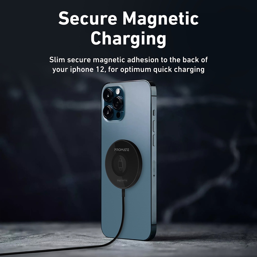 Promate 3 in 1 Ultra-Slim Wireless Charger with 15W Magnetic Charging (Airpods & iPhone) & 2.5W Watch Charger - Model: MagCord-Trio
