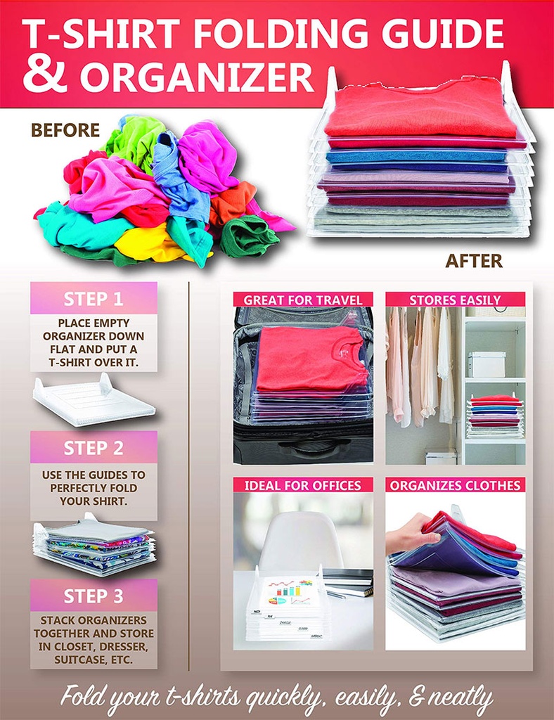 EZSTAX Closet Organizer and Shirt Folder | Regular Size, 10-Pack