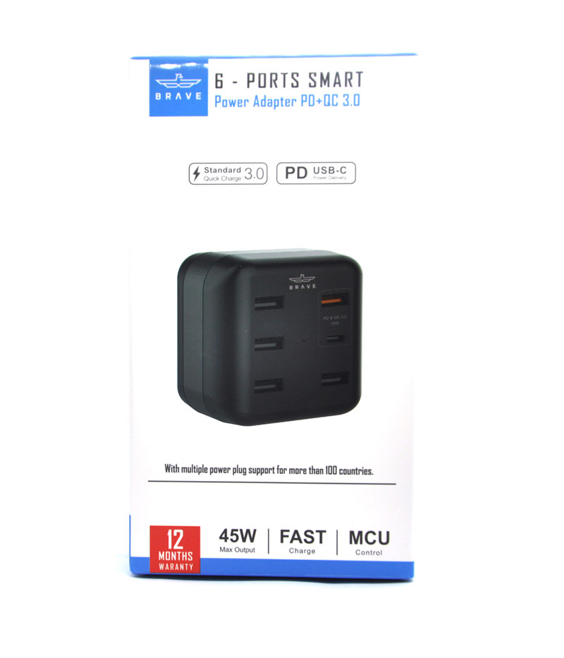 Brave 6 Ports Smart Power Adapter (PD+QC 3.0) 45W