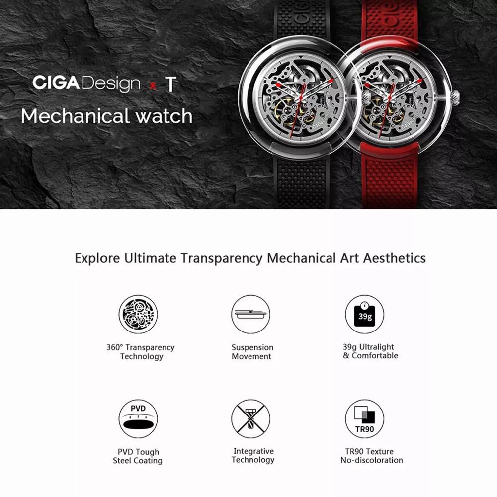 Xiaomi Ciga Design Smart Watch Men Skeleton Women Mechanical Watches T Series 360 Degree Transparent No Screw Men Watches|Smart | T011-TR90 |