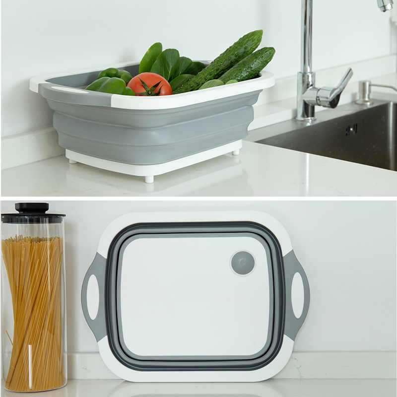 Multi-function 3-in-1 Collapsible Cutting Board Foldable Food Strainers,Drain Basket,Folding Drain Basket, Folding Chopping Board for Kitchen