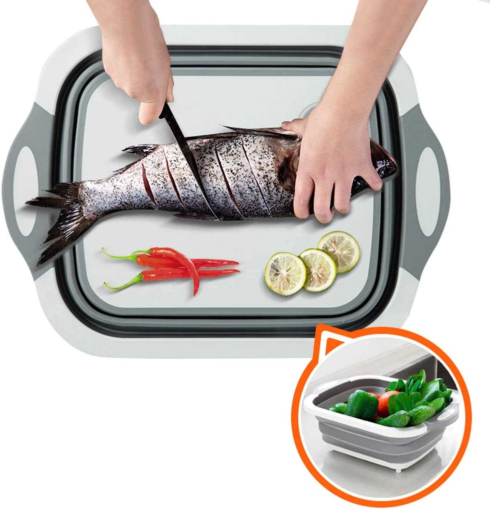 Multi-function 3-in-1 Collapsible Cutting Board Foldable Food Strainers,Drain Basket,Folding Drain Basket, Folding Chopping Board for Kitchen