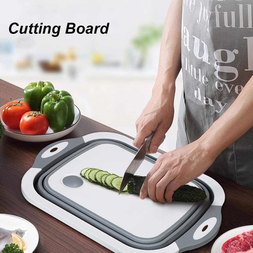 Multi-function 3-in-1 Collapsible Cutting Board Foldable Food Strainers,Drain Basket,Folding Drain Basket, Folding Chopping Board for Kitchen
