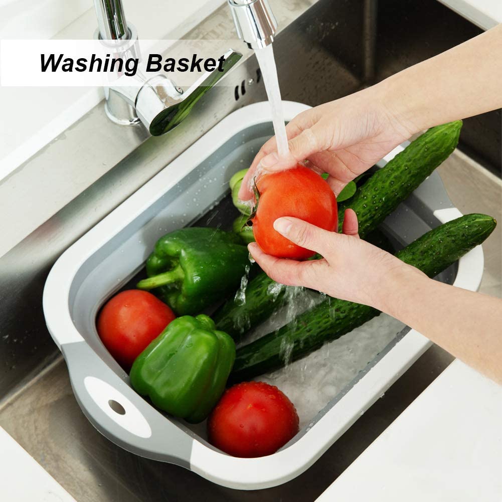 Multi-function 3-in-1 Collapsible Cutting Board Foldable Food Strainers,Drain Basket,Folding Drain Basket, Folding Chopping Board for Kitchen