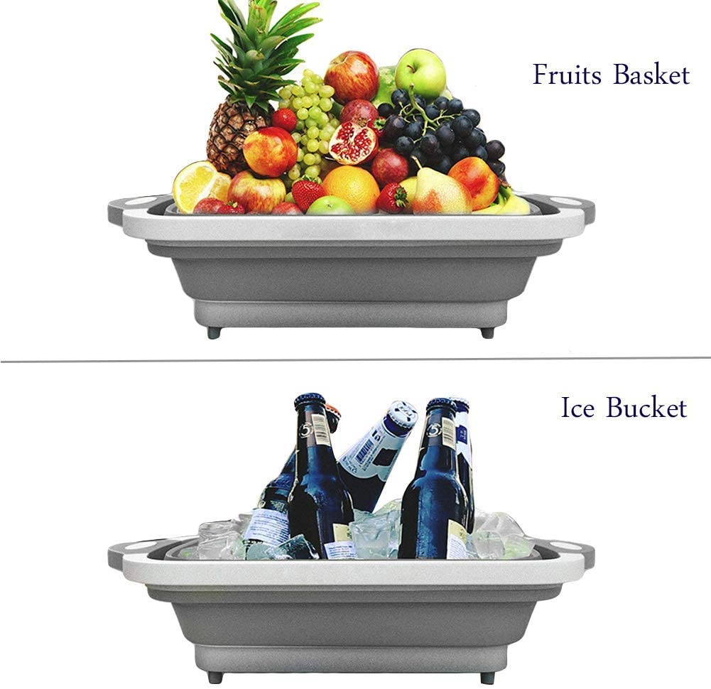 Multi-function 3-in-1 Collapsible Cutting Board Foldable Food Strainers,Drain Basket,Folding Drain Basket, Folding Chopping Board for Kitchen