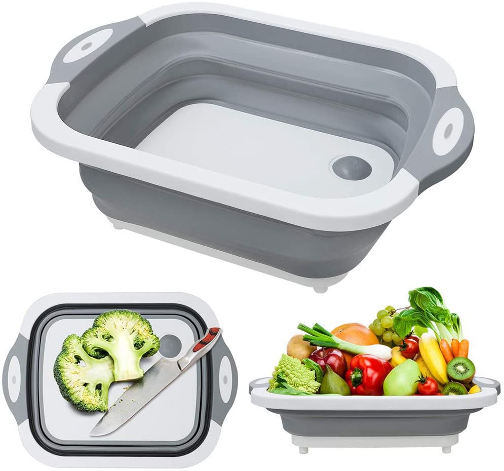 Multi-function 3-in-1 Collapsible Cutting Board Foldable Food Strainers,Drain Basket,Folding Drain Basket, Folding Chopping Board for Kitchen
