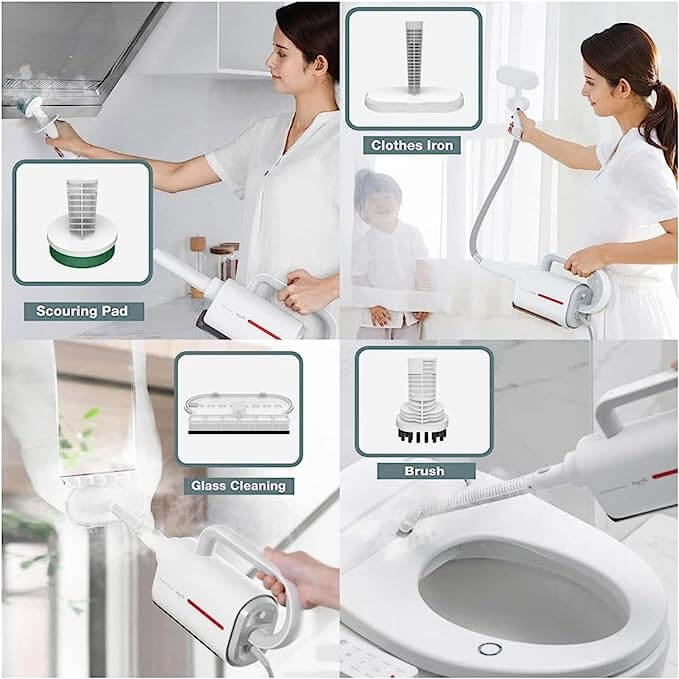 Deerma ZQ610 Multi-function Steam Cleaner with 5 Brush Heads 1300W Lightweight Steam Glass Scraper | 99.99% Sterilization - White