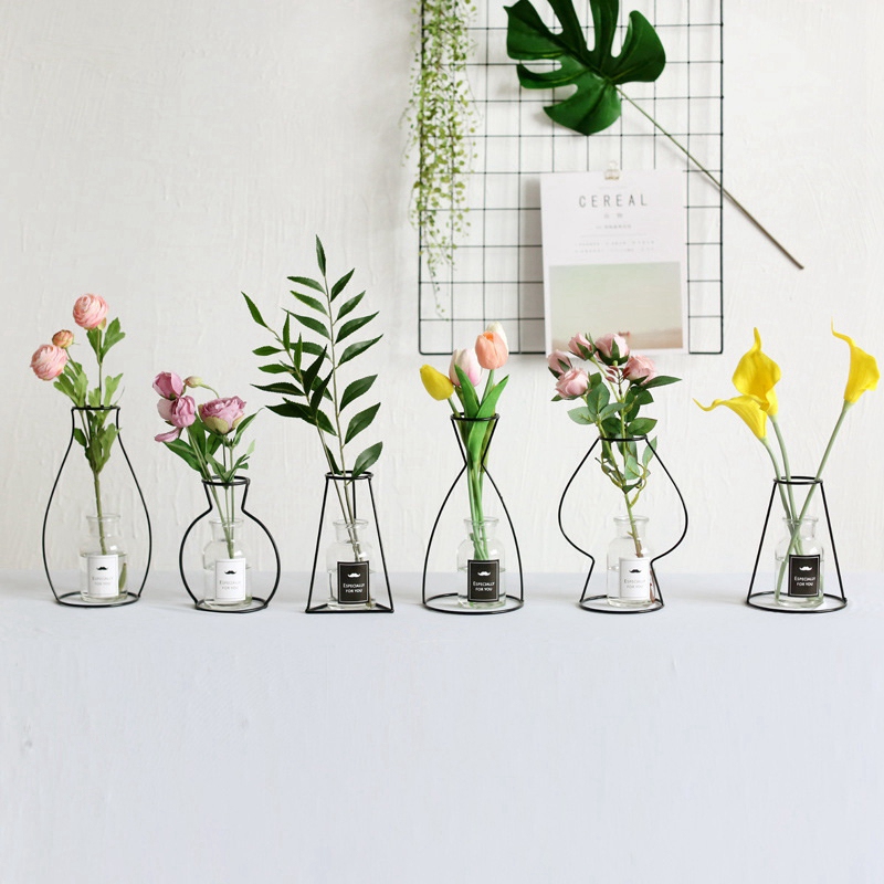 RETRO IRON LINE TABLE FLOWERS VASES NORDIC DECORATION HOME METAL PLANT HOLDER (set of 5 Different Shapes)